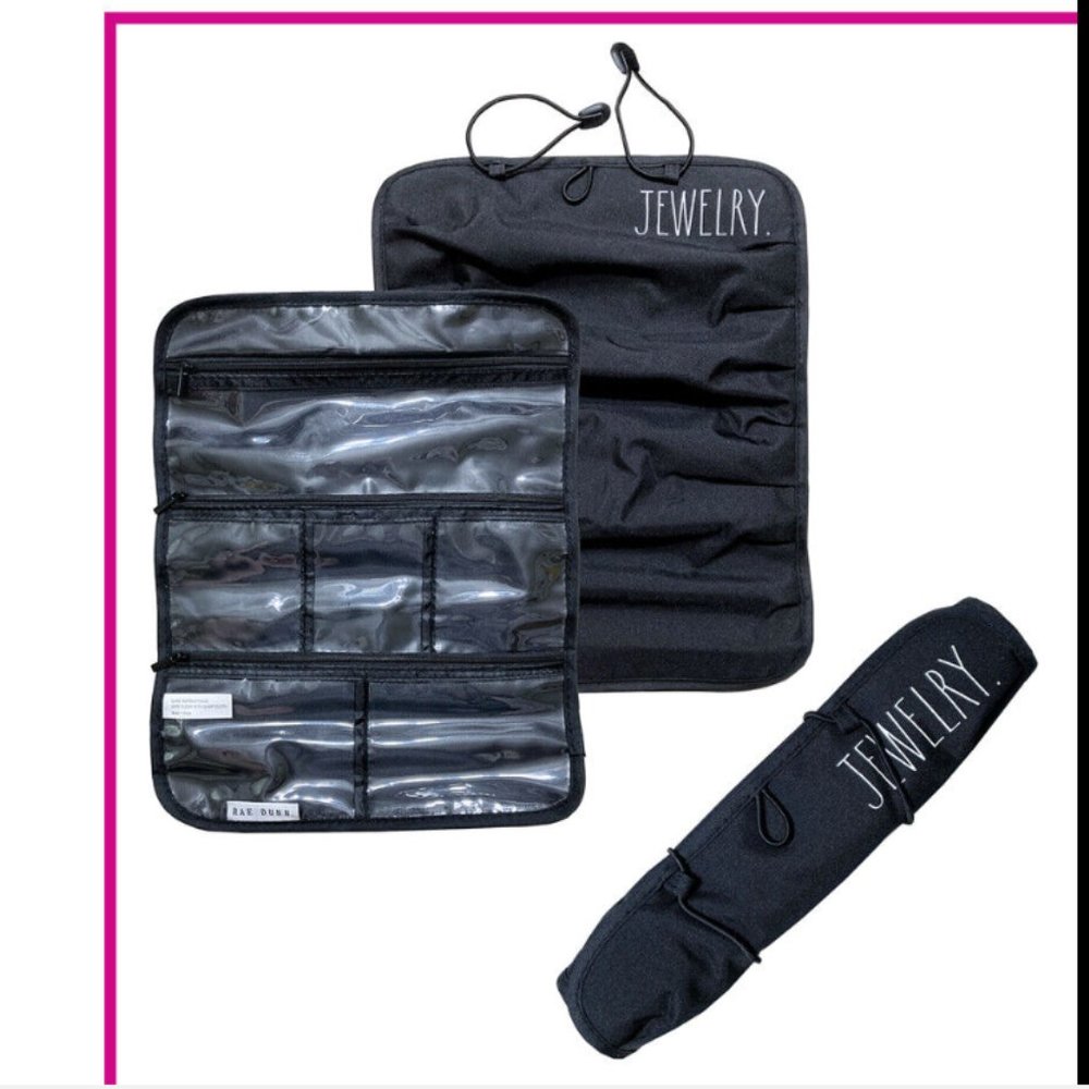 Rae Dunn Travel Jewelry Roll Organizer Bag in black nwt